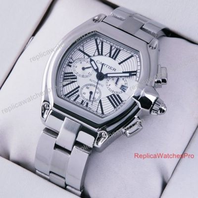 Cartier Roadster Replica Chronograph SS Silver Dial Mens Watch